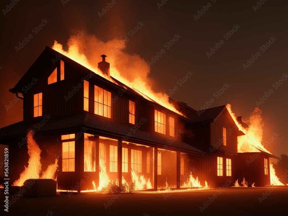 A fire in a country house. Generative AI