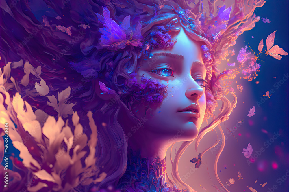 Enchanted fairy close-up, dryad, elf princess. Post-processed generative AI