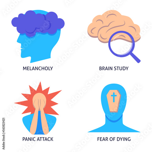 Stress and depression symptoms icon set
