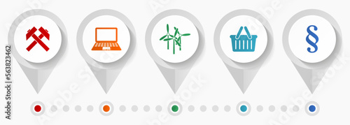 Commerce vector icons, industrial flat design web pointers collection, business concept infographic template