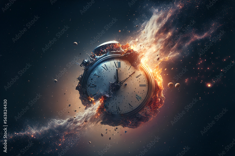 clock in space, time concept - obrazy, fototapety, plakaty 
