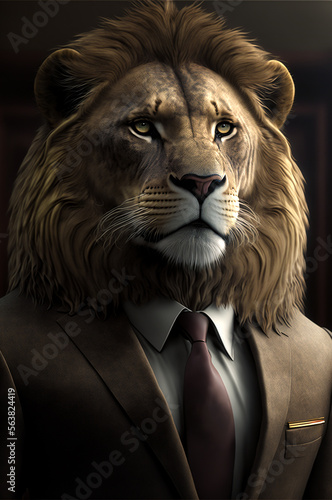 portrait of a lion in suit
