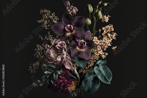 oil painting, flowers, in rich deep colors, dark, background, Generative Ai © HayyanGFX