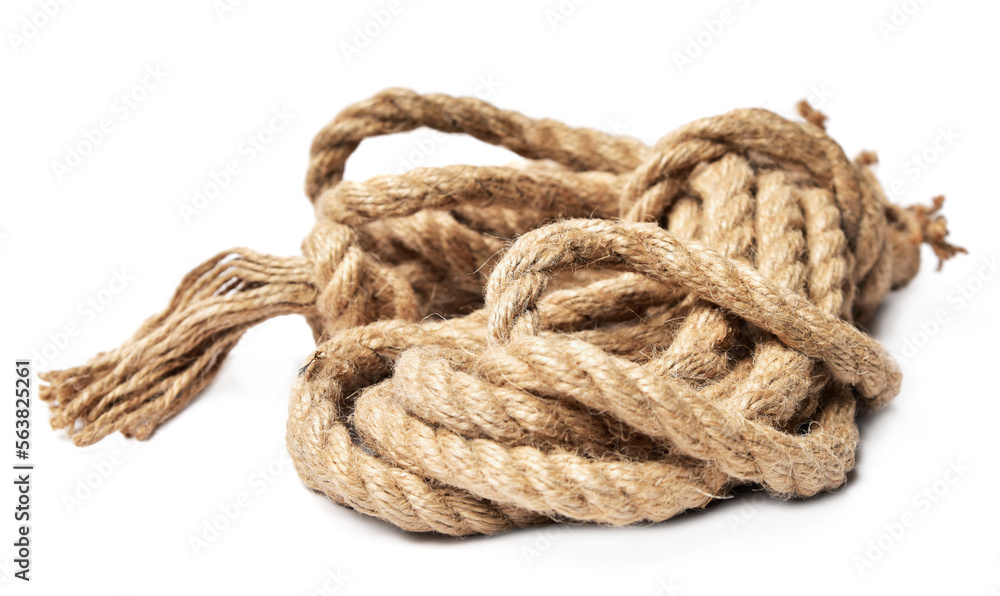 Old strong ring rope on a white background isolated.