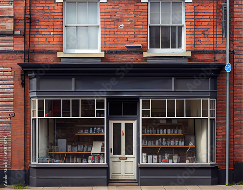 Vintage charming store front with wood carpentry and an elegant retro feel, generative AI