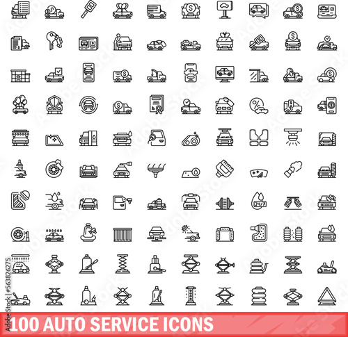 100 auto service icons set. Outline illustration of 100 auto service icons vector set isolated on white background