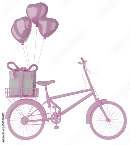 Pink folding bicycle with gift box and balloons heart shape.Design for elements decoration. © naito29