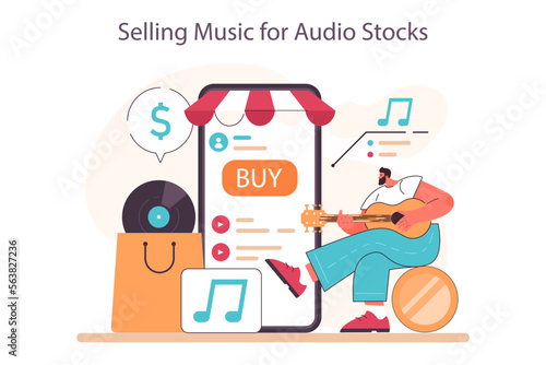 Passive income in the internet. Character making money by selling