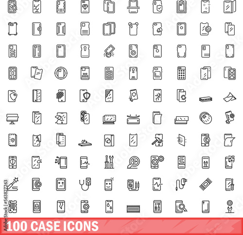 100 case icons set. Outline illustration of 100 case icons vector set isolated on white background
