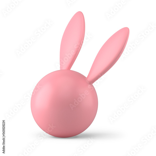 Easter bunny head pink sphere bauble glossy festive decor element design 3d icon realistic