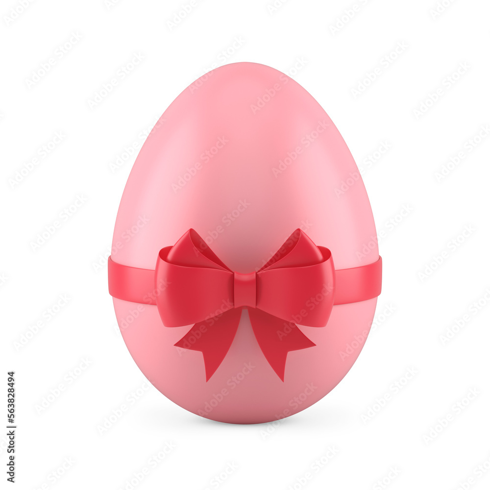 Fototapeta premium Pink Easter chicken egg tied by red bow ribbon festive religious treat present 3d icon