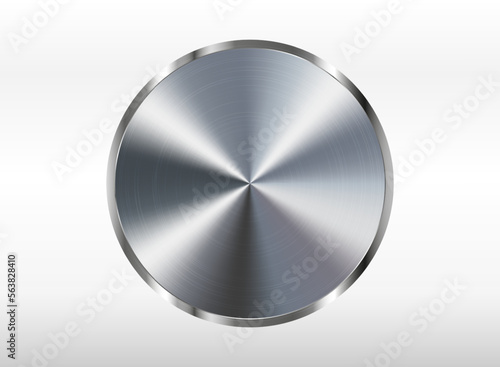 Round metal button or knob. Realistic metal texture.3d vector illustration isolated on white background.