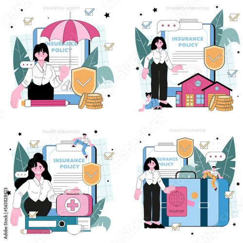 Insurance agent set. Contract of security of property and life from potential