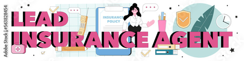 Lead insurance agent typographic header. Contract of security of property