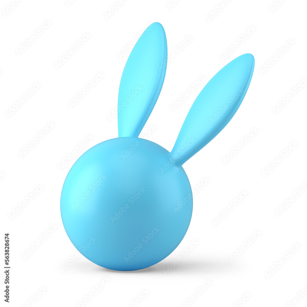 Easter rabbit head blue minimalist sphere with ears 3d icon realistic illustration Easter rabbit head blue minimalist sphere with ears 3d icon realistic illustration