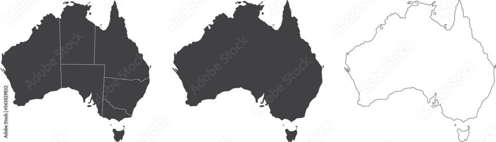 set of 3 maps of Australia - vector illustrations