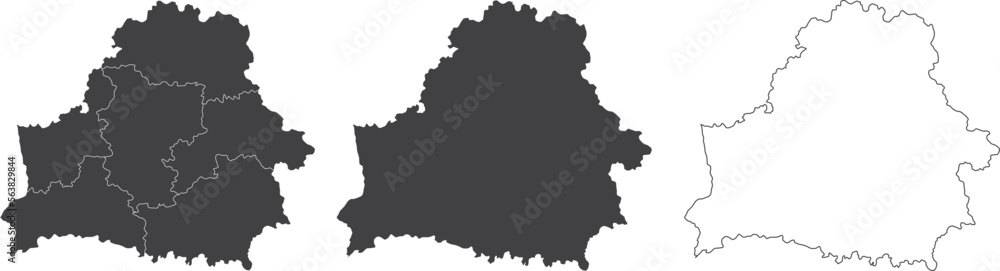 set of 3 maps of Belarus - vector illustrations