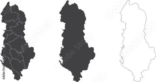 set of 3 maps of Albania - vector illustrations
