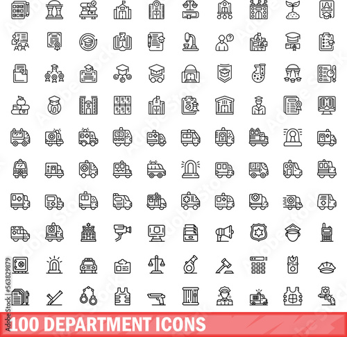 100 department icons set. Outline illustration of 100 department icons vector set isolated on white background