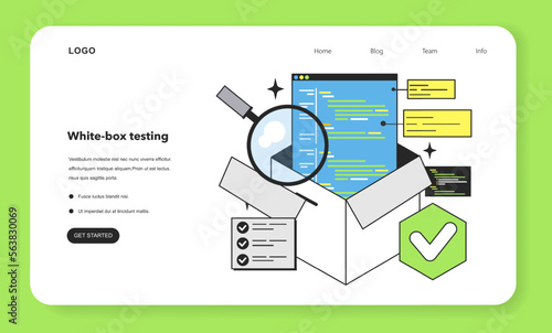 White box testing web banner or landing page. Software testing methodology.