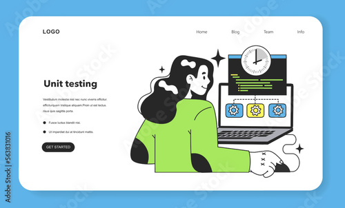 Unit testing level web banner or landing page. Software testing methodology.