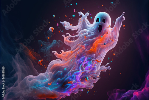 Scary ghost Halloween  dark forces  ghost in the night  Cute ghost character  generative ai