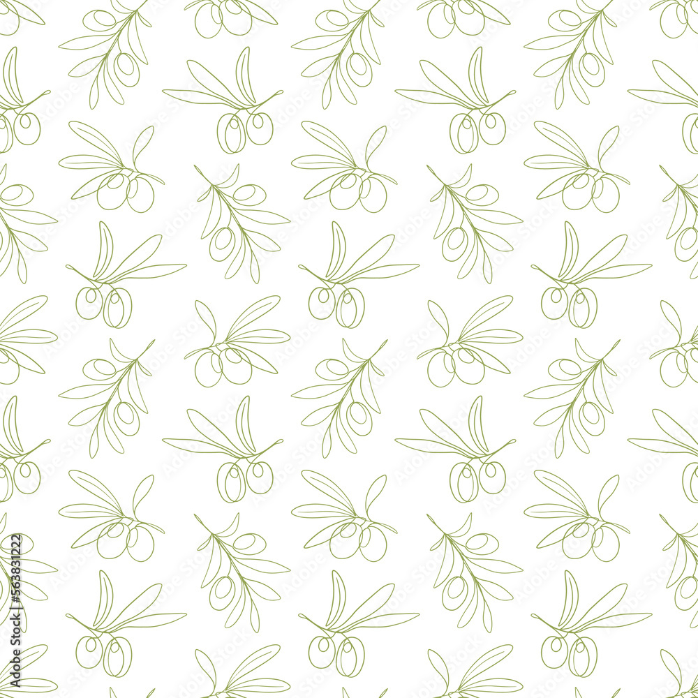 Olive Seamless pattern. One line drawing organic background texture design