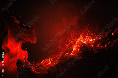 Black red orange sky with clouds fiery red flames in the clouds dark red smoke generative AI 