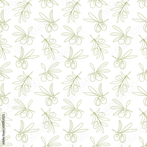 Olive Seamless pattern. One line drawing organic background texture design