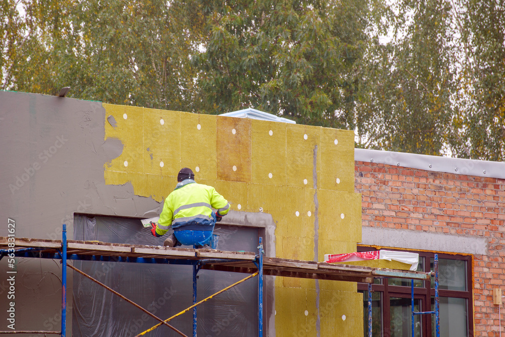 Image showcasing External wall insulation. Energy efficiency house wall renovation for ...