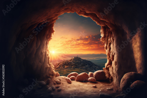 Photo Empty Tomb At Sunrise - Resurrection Concept (ai generated)