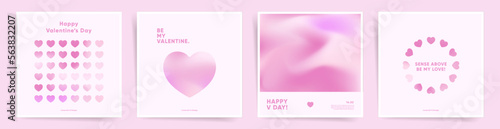 Valentine's day February 14 square posts cards set. Sensual intimate cute pink design square backgrounds for greeting cards, placards, abstract banners. Romantic gradient and heart shaped graphic.