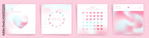 Valentine's day love square posts template set. Romantic cute pink event square card for banners or mobile social posts. Holographic design, mesh duotone gradient colors. © Takoyaki Shop