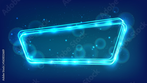 Neon rounded frame with shining effects and sparkles