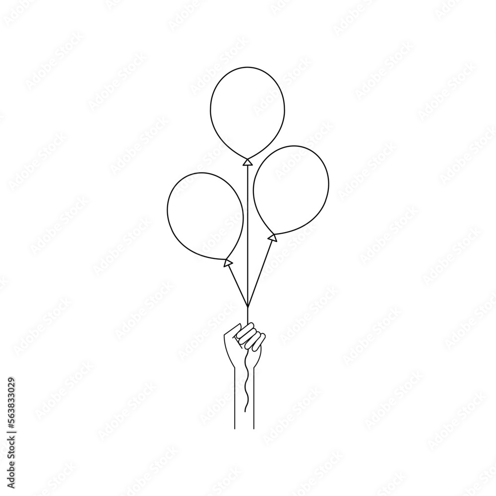 Vector hand holding simple linear balloons. Vector hand holding simple linear balloons.