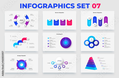 Set of infographic elements for business presentation and infographic. Flowcharts, banners, cycle and pyramid