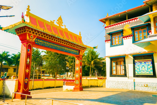 Entrance to the Tibetan Buddhist Monastery at Mundgod Karnataka India.