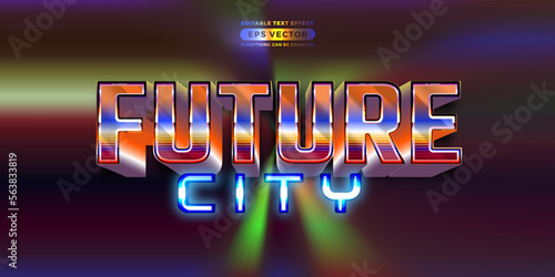 Future city editable text style effect in retro look design with experimental background ideal for poster, flyer, logo, social media post and banner template promotion