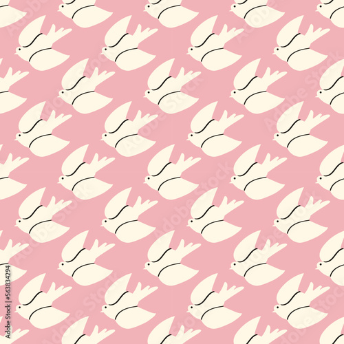 dove seamless pattern. The dove bird is a symbol of peace. vector drawing in doodle style © Tatyana Olina