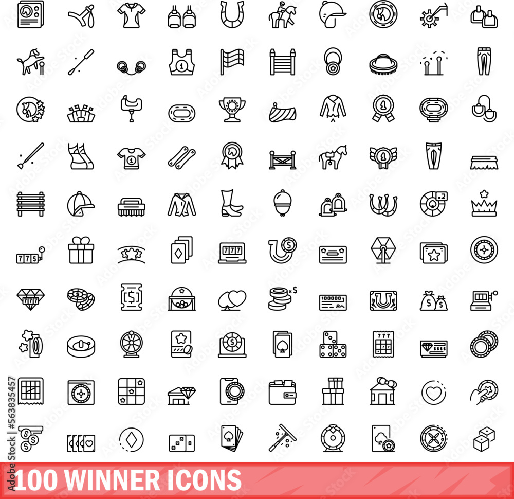 100 winner icons set. Outline illustration of 100 winner icons vector set isolated on white background