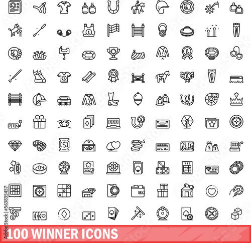 100 winner icons set. Outline illustration of 100 winner icons vector set isolated on white background