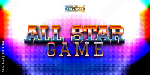 All star game editable text style effect in retro look design with experimental background ideal for poster, flyer, logo, social media post and banner template promotion