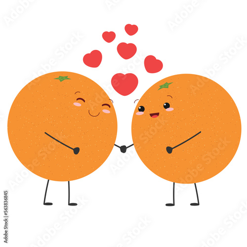 Two oranges with hearts. Concept for Valentine's Day. Vector illustraiton.