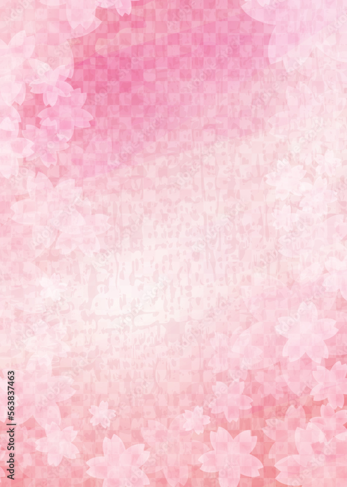 格子柄文様　ピンクの春色背景イラスト 
