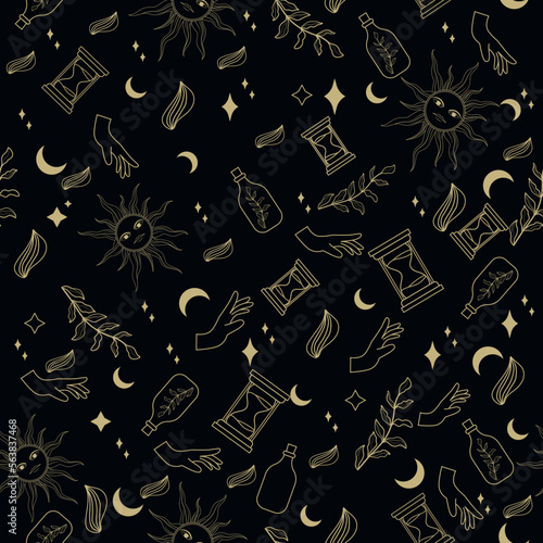 seamless pattern with magical symbols. magic pattern vector on black background