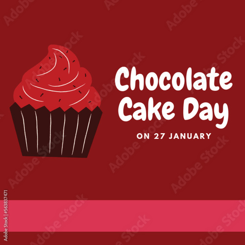 card with cupcakes  chocolate cake day  27 january  chocolate with background red.