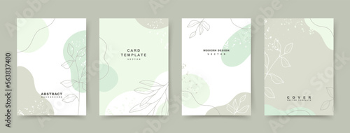 Simple neutral modern abstract background with floral elements in a minimalistic linear style. Trendy design templates for postcard, poster, business card, flyer, brochure, magazine, social media post