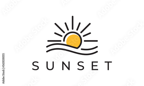 water waves and sun in the shape of circle abstract logo icon vector