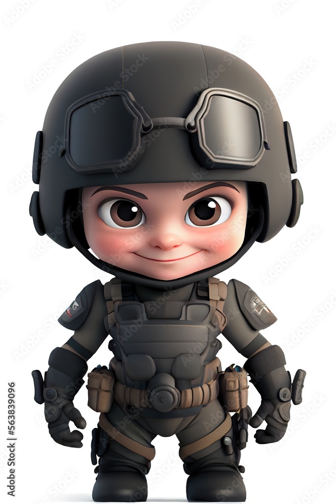 custom made wallpaper toronto digitalCute cartoon tiny boy as a SWAT officer, isolated on white background. Generative art