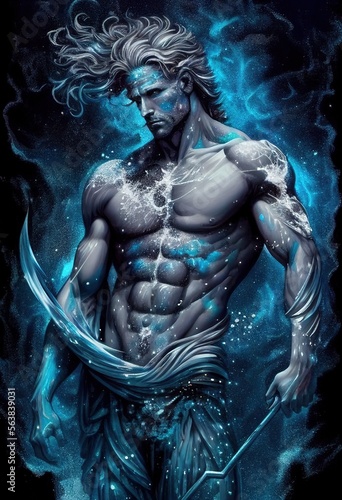Stunning illustration of male Aquarius, Zodiac sign. Generative art